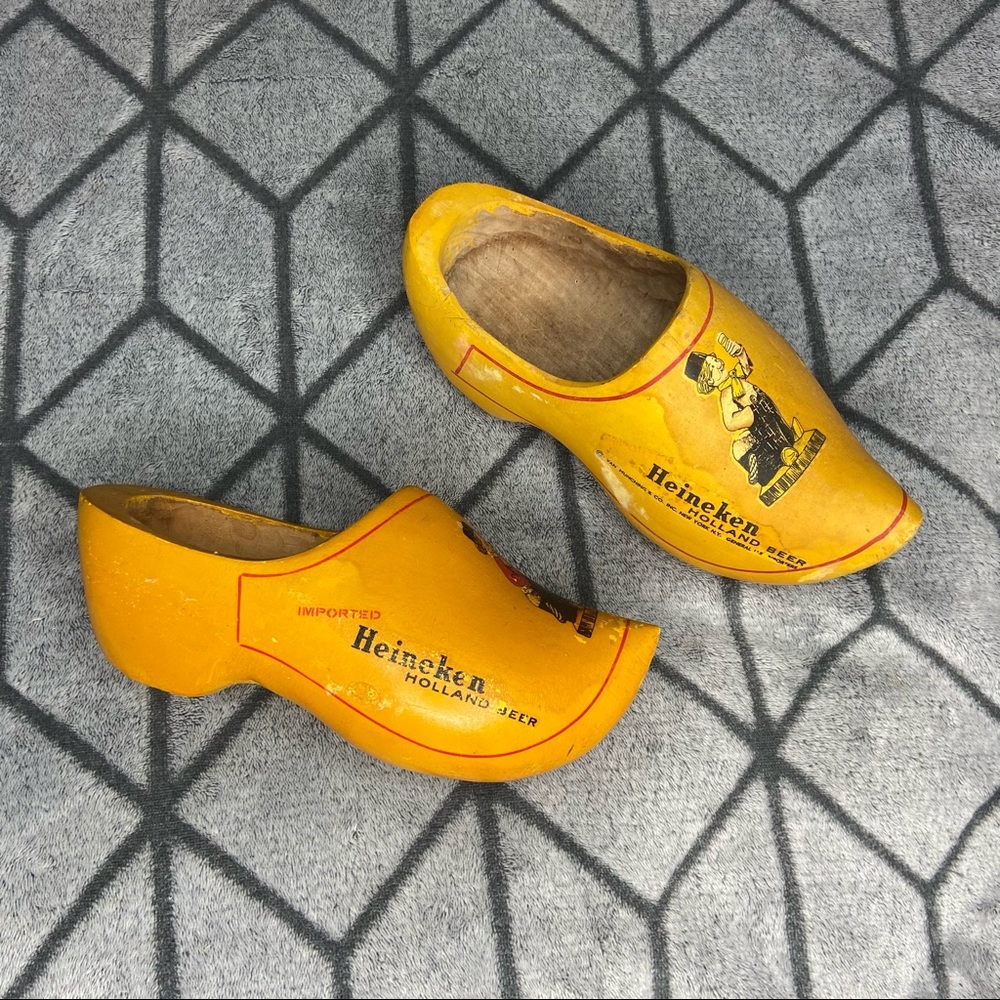 Vintage 1960s Heineken Holland Beer Wooden Clogs Advertisements B1